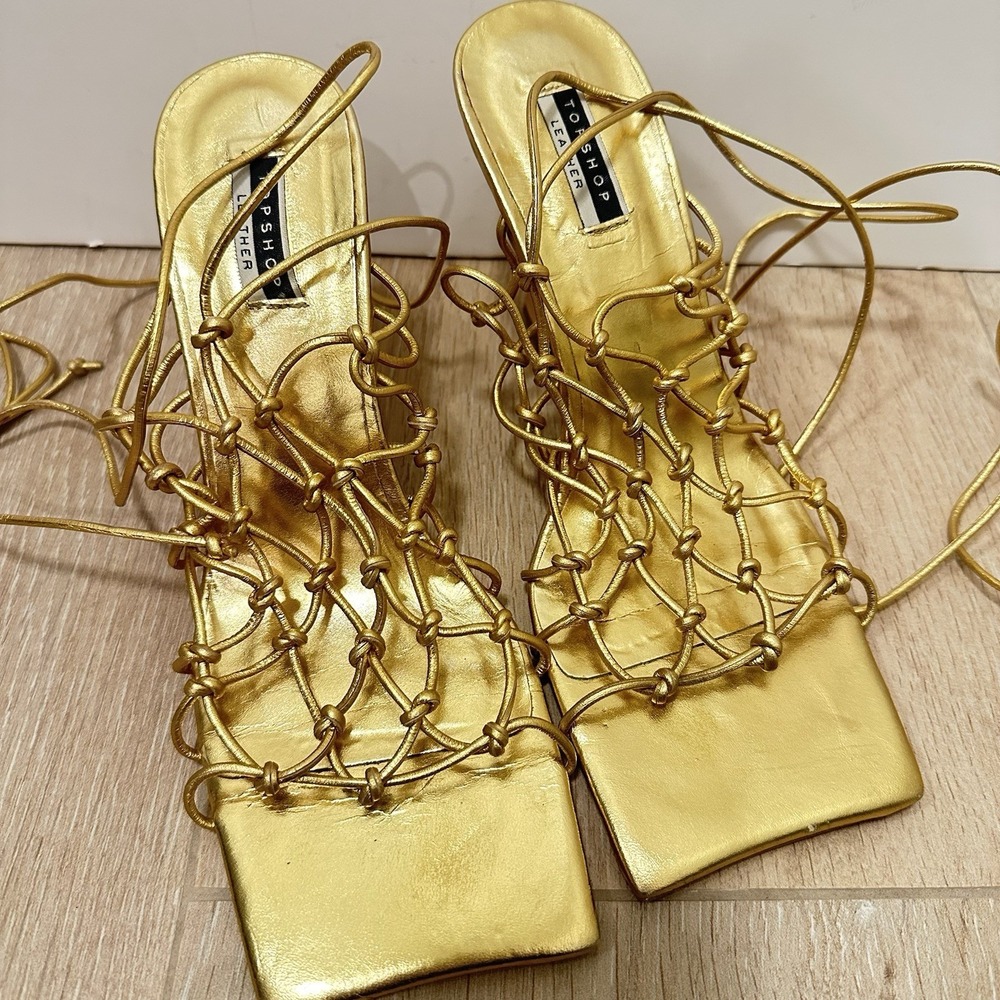 Top Shop Rafi Premium Leather Caged Heel Sandal 8.5 - Picture 2 of 10